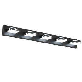 MKBNG 5-Light Modern Bathroom Vanity Light Fixtures, 40-Inch 350° Rotatable LED Vanity Lights Over Mirror, 40W Matte Black Metal Wall Sconce with Frosted Acrylic Shade, Non-Dimmable