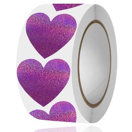 500 Pcs 1.5 Inches Valentine Heart Stickers for Kids Adult, Pink Glittery Love Roll Stickers Self-Adhesive Labels for Valentine's Day Anniversary Wedding Engagement Party Supplies (Purple)