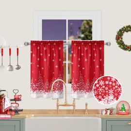ROYGROW - Cortina de cocina de Navidad de 30 pulgadas, para ventana de tratamiento de ventana, bolsillo para barra de tratamiento para decoración del hogar, 2 paneles para baño, sala de estar, decoración de Navidad