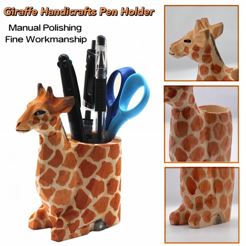 TANG SONG Creative Wood Carving Giraffe Handicrafts Pen and Pencil