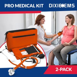 Blood Pressure Monitor and Sprague Stethoscope Kit - 2-Pack, Adult Aneroid Sphygmomanometer with Dual-Head Stethoscope, Adjustable BP Cuff, Carrying Case & Accessories - Orange