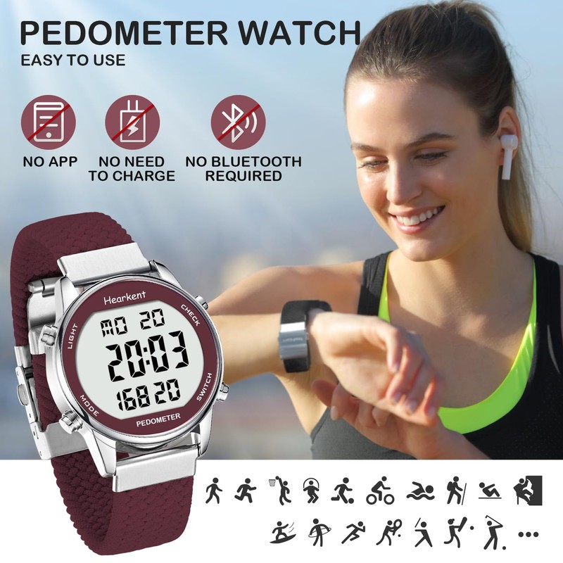 Ladies Pedometer Watch for Walking-Step Tracker Watch with Calories Counter-Non