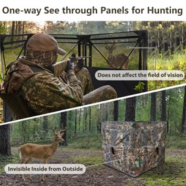 Phoncoo See Through Hunting Blind, 3-Panel Ground Blinds with Carrying Bag, Portable & Silent Pop Up Ground Blinds for Deer Duck Turkey Hunting