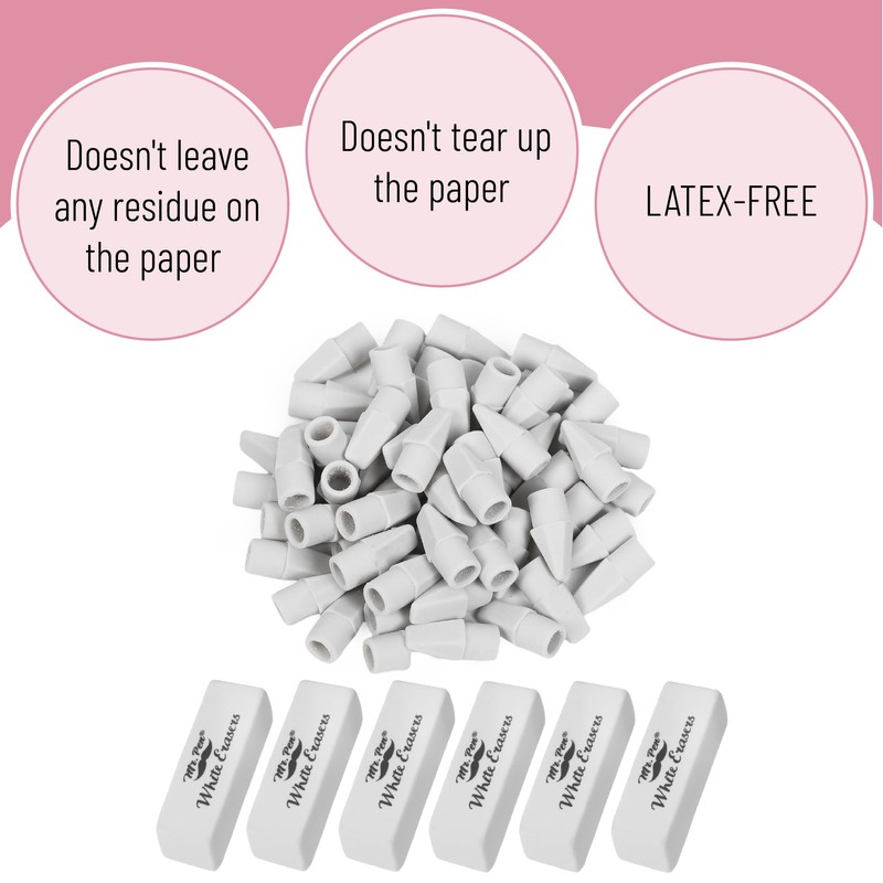 Mr. Pen- Pencil Erasers Set, 66 Pack, White, Latex-Free, No