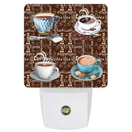 Coffee Cup Retro Plug-in Night Light Auto Dusk to Dawn Farmhouse Vintage Night Lights Smart Sensor Led Nightlight Lamp for Bedroom Bathroom Kitchen Nursery Hallway Stairs Energy Efficient Home Decor