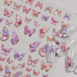 Nail Stickers Butterfly, Butterfly Nail Art Stickers, Butterfly 5D Embossed Nail Stickers, Butterfly Nail Stickers for Women, Nail Art Sticker Decoration for Women