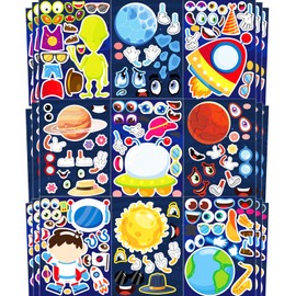 Ozepao 36 Pcs Outer Space Make-A-Face Sticker Sheets | Mix & Match Space Party Favors for Kids | Space Party Decorations, Crafts & Activities