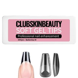 Nail Tip, Ultra Thin, Short, Clear, Sanding, Natural Fit, False Nails (Ballerina M, 300pcs)