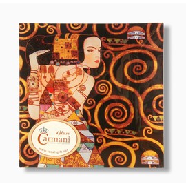 Carmani - Square Glass Plate with Gustav Klimt 'Exceptation' painting 15x15cm