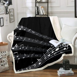Loussiesd Musical Note Blanket Staff Pattern Sherpa Blanket for Adult Classic Music Themed Fleece Throw Blanket Black and White Plush Blanket Room Decor Single 50"x60"