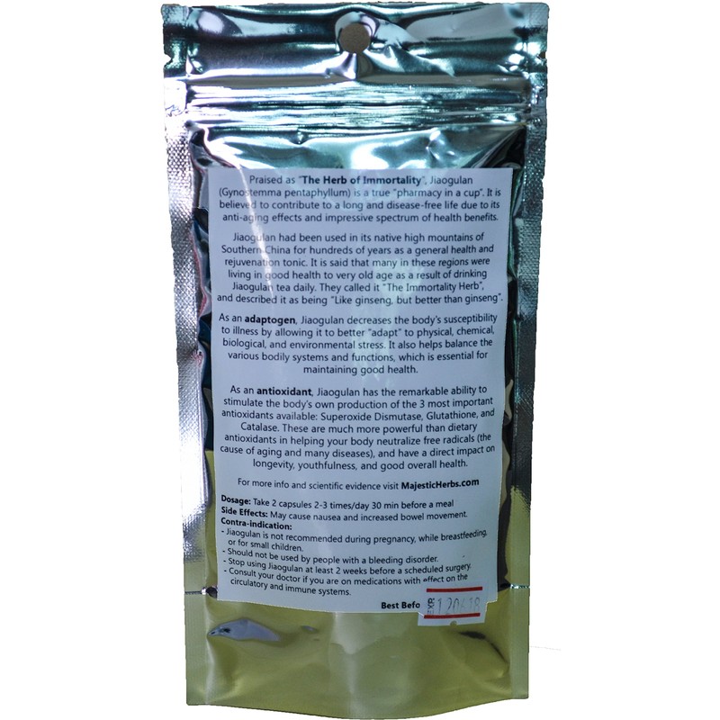 Majestic Herbs Jiaogulan Capsules (Gynostemma Pentaphyllum) Organically Grown | Improve