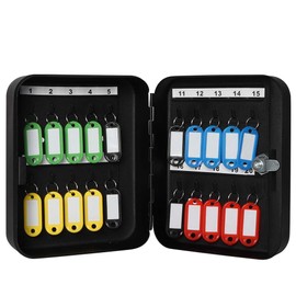 Security Metal Key Box with 20 Hooks, Small Adjustable Wall Mount Key Lock Cabinet, Black, 7 4/5" x 6 1/5" x 2 4/5"