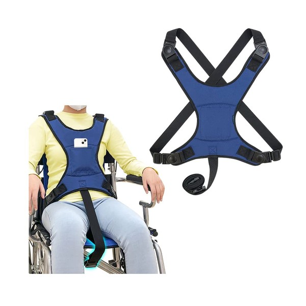 Wheelchair Seat Belt Restraints Safety for Elderly Wheelchair Harness Adult Seatbelt Medical Hospital Straps Vest Soft Chest Lap Buddy Chairs Seniors Disable Patients Prevent Sliding (Blue)