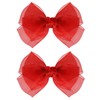 4in Red Mesh Ribbon Hair Bows Clips Valentines Tulle Bow-Knot