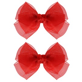 4in Red Mesh Ribbon Hair Bows Clips Valentines Tulle Bow-Knot Alligator Barrettes Hairpins Party Dress Decor Accessory for Toddler Girls Kids Teens Christmas New Year Gift