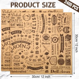 Outus 2400 Pcs 12 x 12 In Deli Wax Paper Sheets Grease Resistant Tray Basket Liners Newsprint Paper Water and Grease Proof Sandwich Wrapping Paper Square Hot Dog Wrappers for Baking (Brown)
