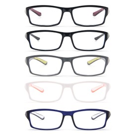 YQJYWZTF 5-Pack rectangular reading glasses sport design TR90 flexible Blue Light Blocking Reader for Women Men (5 Pack, 3, Diopters)