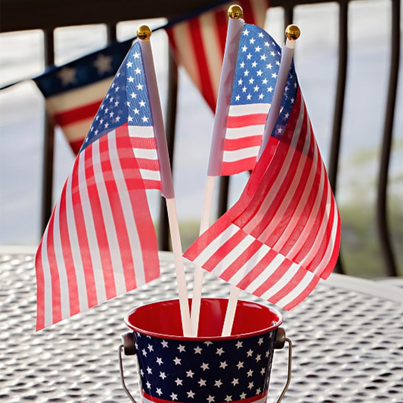 30 Pcs American Flags Small Flags On Sticks Hand Held