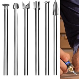 BAIQI Wood Carving Tools Set 6 Different Drill Bits for Rotary Tools DIY Carving Crafts Shape 3mm Shank Diameter Sturdy Steel Culpture Tool Kit (Wood Carving Knife)