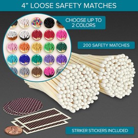 4" Matches in Color(s) of Your Choice (200 Count, with Striking Stickers) | Decorative Unique & Fun for Your Home, Gifts, Accessories & Events | Premium Long Wood Safety Matches by Thankful Greetings