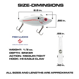Fish Luck E All American Rattler Crankbait (1/2 Ounce) 2.25 Inch Rattling Crank Bait Lure, Made in The USA, Pearl White