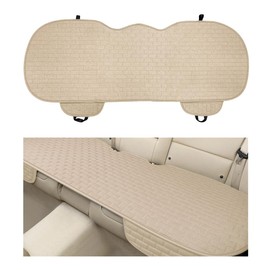 BWBWND Linen Car Seat Cover, Anti-Slip Bottom Bench Protector Rear Seat Pad with Storage Pockets, Comfy Breathable Long Rear Seat Cushion Pad for Most Vehicles, Car Accessories (Rear Beige)