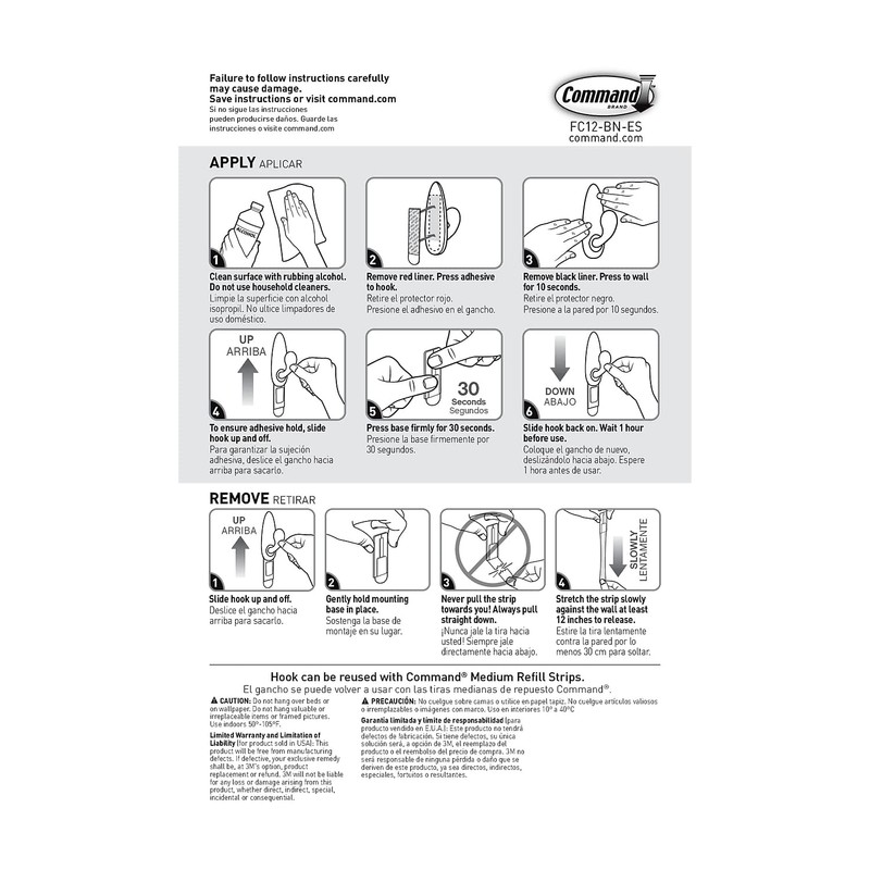 Command FC12BNES Adhesive Mount Metal Hook, Medium, Brushed Nickel Finish,