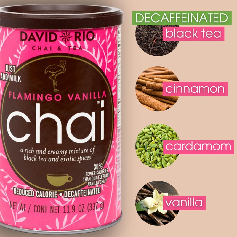 Flamingo Vanilla Decaffeinated Reduced Calorie Chai Tea Latte Mix, 48