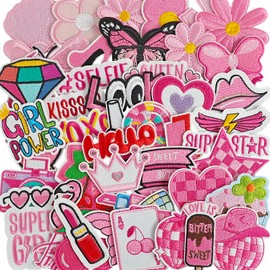 CXWLJL Pink Embroidered Iron on Patches Embroidery Sew on Applique Patch for Clothing - 45PCS