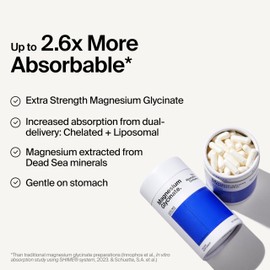 Magnesium Glycinate 1000mg - Liposomal Magnesium Bisglycinate for Max Absorption - Extra Strength to Support Body and Mind, Non-Laxative, Vegan, Gluten-Free - 60 Capsules