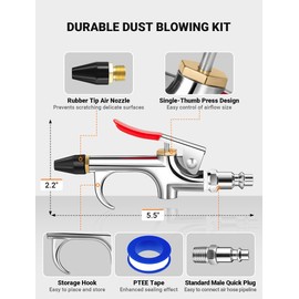 4Pcs Air Blow Gun Kit, 2-Way Connection Air Nozzle Blow Gun with 1/4 IN Standard Quick Fitting & Rubber Tip, Air Compressor Gun with Stable High-Pressure Airflow for Dust Cleaning and Inflation
