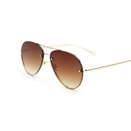Classic Double Bridge Metal Aviator Sunglasses Retro UV400 Semi-rimless Glasses (Gradient Brown, 62)