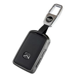 SKYBELL Keychain Mazda CX3 CX5 CX8 CX30 CX60 MX30 Compatible 3-Button Genuine Leather Aluminum Alloy Key Cover Smart Key Key Case Car Skybell (Black)