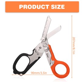 Multitool Rescue Scissors with 6 Functions, Raptor Response Emergency Scissors, Foldable Scissor Pliers with Holster and Adjustment Key Stainless Steel Trauma Scissors for Rescuers