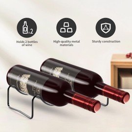 TONLEA Countertop Wine Rack, 2 Bottles Wine Storage, Metal Wine Holder, Cup and Water Bottle Organizer for Cabinet, Pantry, Black