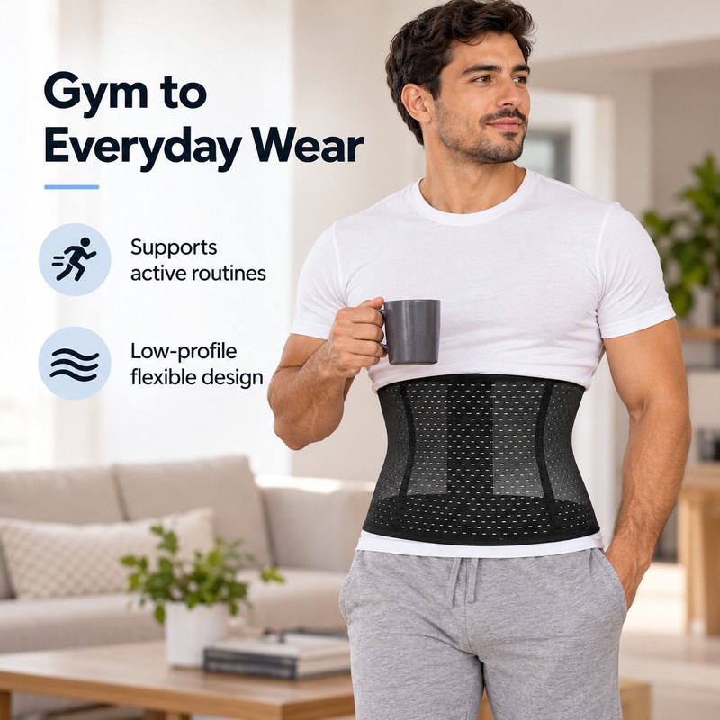 Men's Adjustable Waist Trainer Belt, Double-Layer Compression Wrap with Breathable