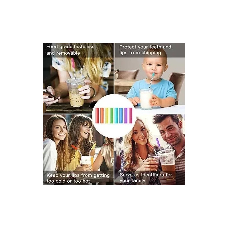 16 Pack Reusable Stainless Steel Straws with Silicone Tips Metal