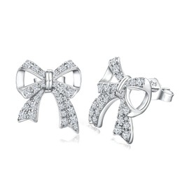 DAYBYDAY Bow Earrings Hypoallergenic 925 Sterling Silver Moissanite Ribbon Earrings Small Bow Stud Earrings for Women