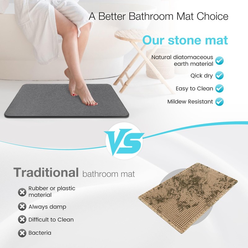Greenturf Diatomite Stone Bath Mat, Premium Non-Slip Natural Diatomaceous Earth