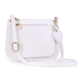 Gigi - Women's Small Leather Cross Body Handbag - Shoulder Bag With Long Adjustable Strap - With Heart Keyring Charm - OTHELLO 9975 - White