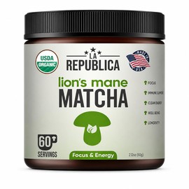 LRLA SUPERFOODS Polvo De Matcha De Hongo Melena De León La Republica, Cultivado Con Hongo Melena De León De Plena Fructificación Y Sin Rellenos,...   