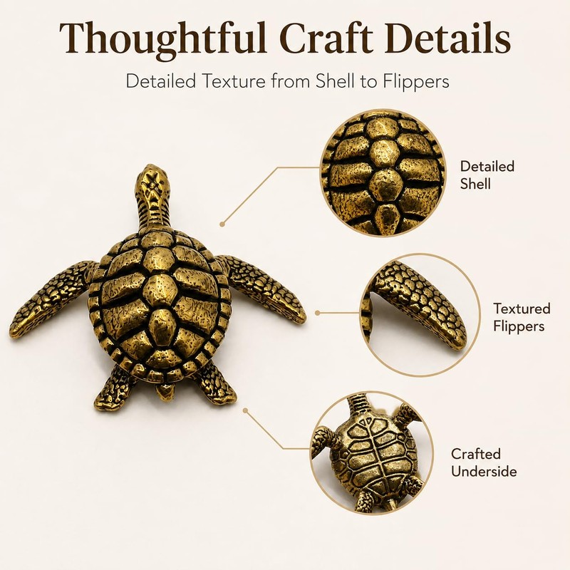 Brass Sea Turtle Figurine Coastal Home Decor Accent