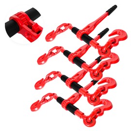 YATOINTO Ratchet Chain Binders 1/2'' - 5/8‘’ | 4 Pack Load Binder with 2 Grab Hooks | Tie Downs for Grade 70 Transport Chain | 13,000 Lbs. Safe Working Load- Heavy Duty Ratchet Binders for Towing