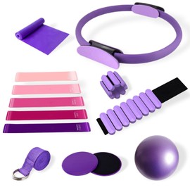 VNNYEOZ Pilates Ring Set Essentials Kit for Women with Magic Circle Ring and Ball,Core Sliders,Adjustable Ankle Wrist Weight,Exercise Resistant Bands,Accessories Equipment for Home Workout