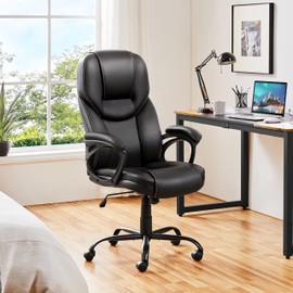 Yaheetech High Back Executive Chair Faux Leather Managerial Chair Ergonomic Task Chair Computer Meeting Chair Large Seat Swivel Chair, Sturdy Metal Base, Black