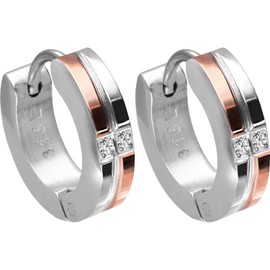 FILANGO 1 Pair of Surgical Steel Creole Earrings Two Crystals Silver / Rose Gold Jewellery Earrings