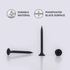 (Pack of 200 pcs) Black Phosphate Carbon Steel 3.5 x 32 mm Drywall Screws, Fine Thread, Phillips Bugle Head, Drywall Sheetrock Fasteners (200, 3.5 x 32 mm)