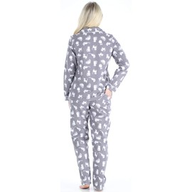 PajamaMania Women's Cotton Flannel Long Sleeve Button-Down Pajamas PJ Set, Grey Cats, Medium
