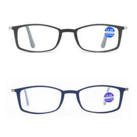 COVESATO Lightweight thin Square Reading Glasses Slim Mini Pocket Readers for Women Men with Portable Case (2 Packs,2.00)