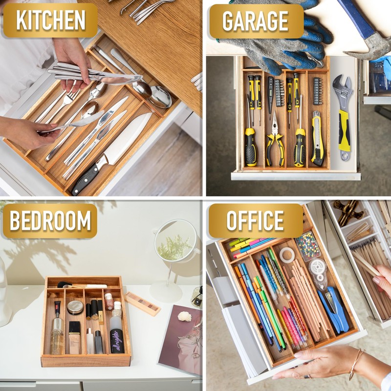 Conflech Silverware Organizer Acacia Kitchen Drawer Organizer Utensil Organizer Silverware